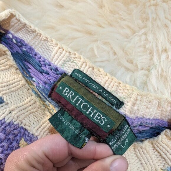 Vintage Britches Hand Knit Chunky Pastel Crewneck Sweater Size Large - Picture 7 of 8